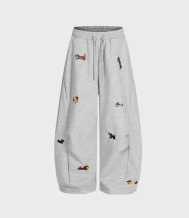 Basicos ® Pantalones deportivos con estampado de cachorro bordado