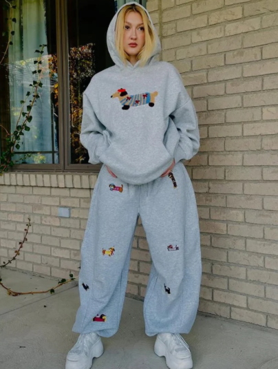 Basicos ® Pantalones deportivos con estampado de cachorro bordado